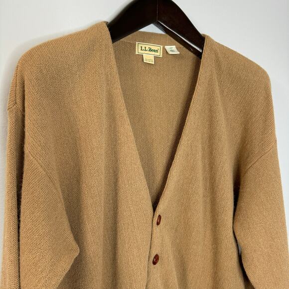 Vintage LL Bean  Alpaca V-neck Button Cardigan Sweater Grampa Made in Peru Tan L - Picture 2 of 9